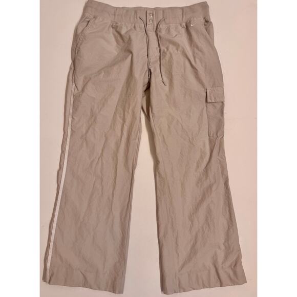 Vintage Y2k Women's Nike Cargo Pants Tan/White Stripe Size L Drawstring - Picture 1 of 5